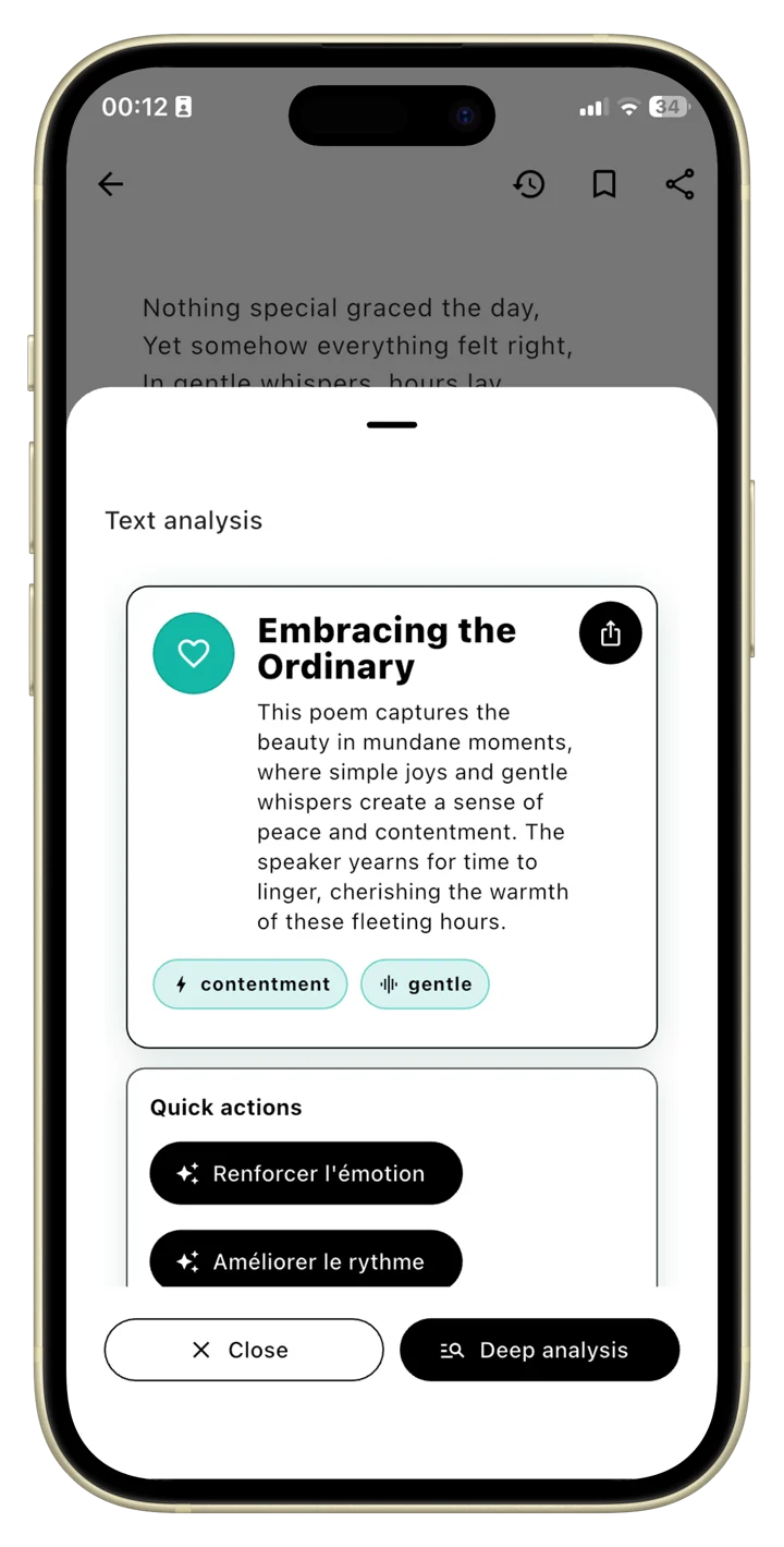 Lyrai poem analysis on iPhone